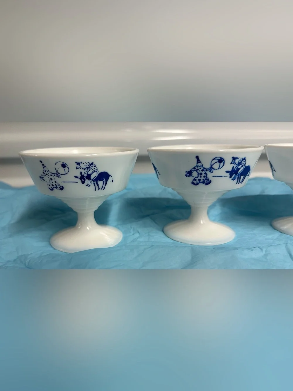 Vintage Hazel Atlas Milk Glass Pedestal Footed Sherbet Cups Clown Set of 4